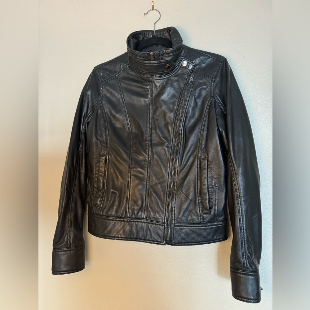 NWT Ted Baker of London leather jacket. Size 3 (US 8). Black.